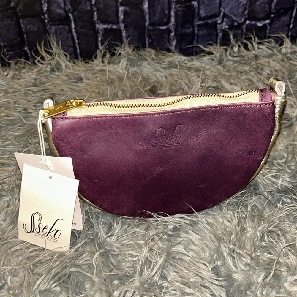 NWTS SSEKO Terra Cotta and Gold
Leather Lrg Crescent Zipper Pouch/Cosmetic Bag - Picture 2 of 7